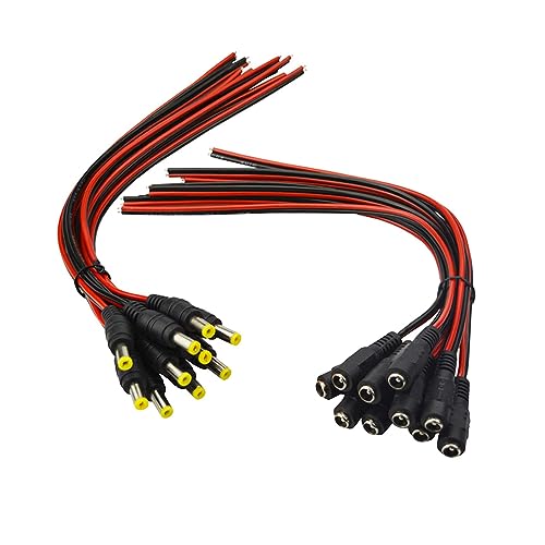 Treedix 10 Paar 12 V 5 A DC Stecker/Buchse Stromkabel, 2,1 mm x 5,5 mm DC-Pigtail-Stecker/Buchse für CCTV-Überwachungskamera und 12 V Netzteiladapter, 30 cm