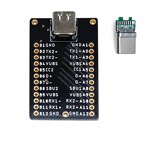 Treedix USB Tipo C Hembra de 24 pines, Placa de Breakout de Salida con todos los pines, Zócalo de Prueba y Conector Macho