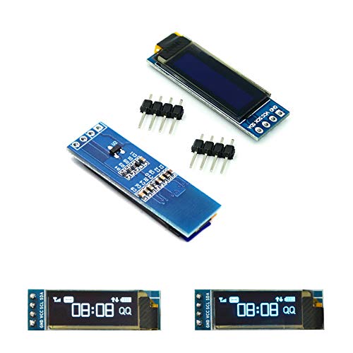 Treedix 2 Stück 0,91 Zoll OLED-Anzeigemodul, Weiß-Blau-Farbanzeige, I2C-Schnittstelle, SSD1306 OLED-Bildschirmtreiber, DC 3,3 V ~ 5 V, kompatibel mit Arduino und Raspberry Pi