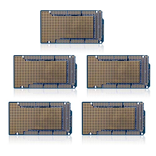 Treedix 5 piezas Placa Shield de Prototipo Compatible con Arduino Mega 2560, Protoboard PCB Universal Soldable, Doble Cara con Agujeros Chapados en Oro y Estañados