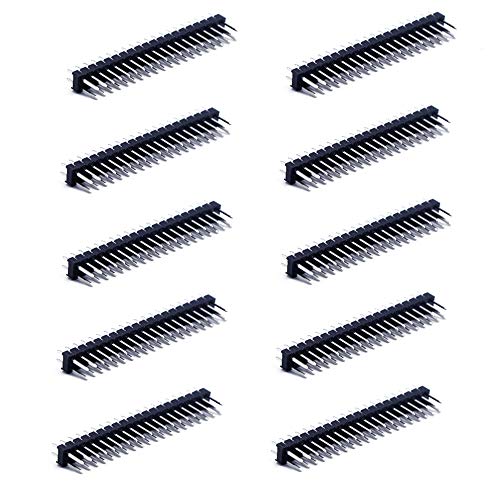 Treedix 0,1 Zoll 2 x 20-poliger Dual-Stecker, zweireihiger gerader Anschluss, Stiftleiste, kompatibel mit Raspberry Pi Zero GPIO (10er-Pack)