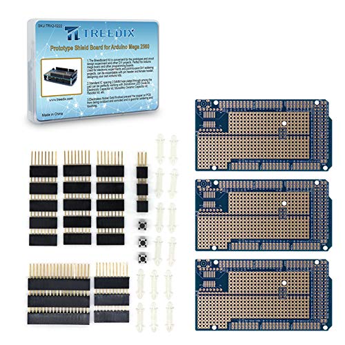 Treedix 3 unidades Placa de escudo de prototipos: PCB de protoboard universal soldable de doble cara con orificios bañados en estaño y chapados en oro, con conector hembra compatible con Arduino Mega 2560