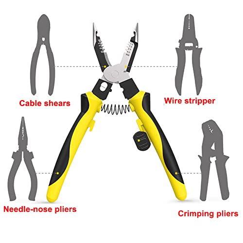 Treedix 7-in-1 Wire Stripper Tool,Multi-Function Hand Tool Wire Stripping Tool Cable Cutters, C-RV Needle Nose Pliers for Electric Cable Stripping Cutting and Crimping