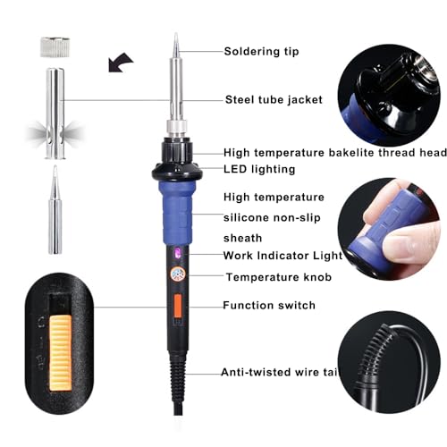 Treedix 60W 13 in 1 Soldering Iron Kit with with 3 LED Light Portable Soldering Gun Welding Tool 5 pcs Solder Tips for Metal,Jewelry,Electric Repair