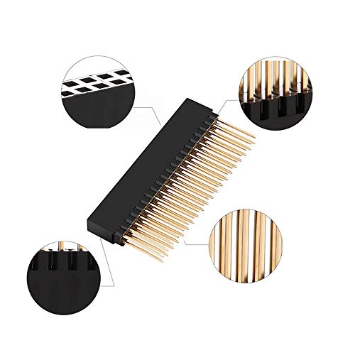 Treedix 2 x 20 (40 pin) Connettore Femmina Extra Alto, Passo 0,1 Pollici, Header Impilabile, Compatibile con Raspberry Pi (Confezione da 5)