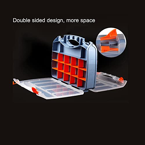 Treedix Double Sided Storage Organizer Carrying Case with 30 Compartments, Removable Plastic Partition, Hardware Box Storage, Excellent for Screws, Nuts, Small Parts，12.4 * 9.84 * 2.95in