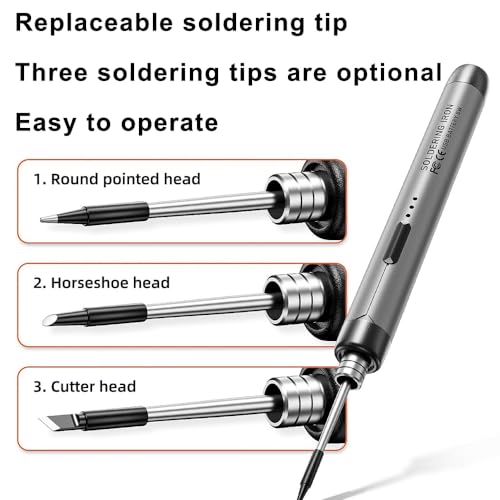 Treedix Mini Cordless Soldering Iron Kit Portable Soldering Iron 3 Temperature Adjustment Soldering Iron Tool Kit USB Rechargeable 8-10W for DIY Electronic Equipment Soldering Projects