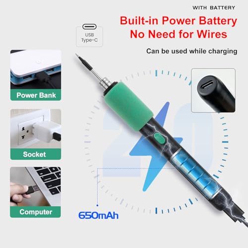 Cordless Soldering Iron Kit, 5V 15W Mini Portable Soldering Iron, 500-842°F Adjustable Temp, 8s Fast Heat-up, 3 Soldering Iron Tips, USB-C Wireless Soldering Pen with Box for Work