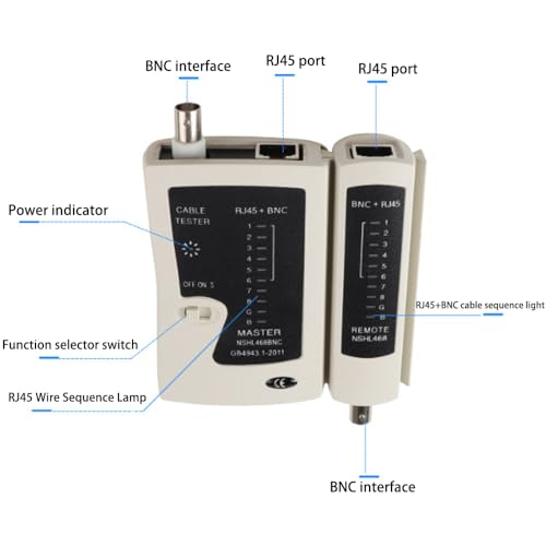 RJ45 BNC Network Cable Tester Coax Continuity Tester Ethernet Cable Tester Tool Telephone Line Test Continuity Tester for Wiring Engineering Repairs