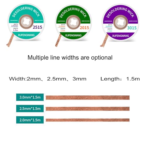 Treedix Desoldering Sucker and 3Pcs Solder Braid Wick (2.0mm/2.5mm/3.0mm Width, 1.5m Length) Rosin Core Solder Lead-Free Solder Flux Wire for Electrical Soldering, Circuit boards, DIY, Welding Work