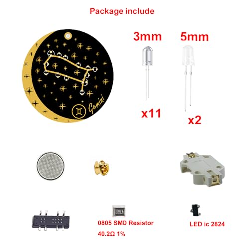 Treedix Kit de Práctica de Soldadura de Signos del Zodíaco y Proyecto de Electrónica DIY para Soldadura: Regalo Creativo que se Ilumina, Nueva Versión con Batería para Principiantes, Estudiantes y Aficionados al Bricolaje (Géminis)