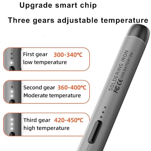 Treedix Mini Cordless Soldering Iron Kit Portable Soldering Iron 3 Temperature Adjustment Soldering Iron Tool Kit USB Rechargeable 8-10W for DIY Electronic Equipment Soldering Projects