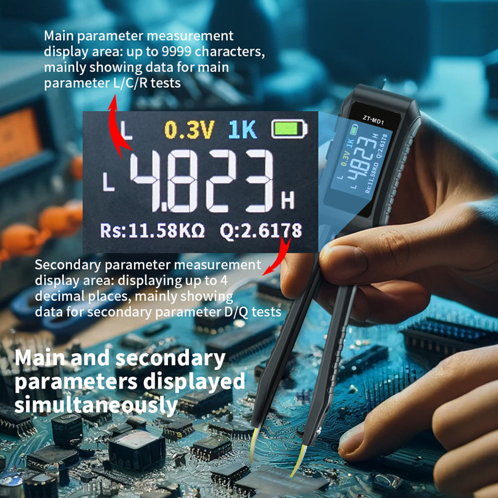 Treedix Mini Smart Pinzetten-LCR-Meter/ESR-Messgerät, Mini Smart SMD-Tester zur automatischen Identifizierung von Widerständen/Kondensatoren/Induktivitäten/Dioden/Spannung/Frequenz, LCR-Meter Pinzette misst Frequenzen von 100Hz/1KHz/10KHz