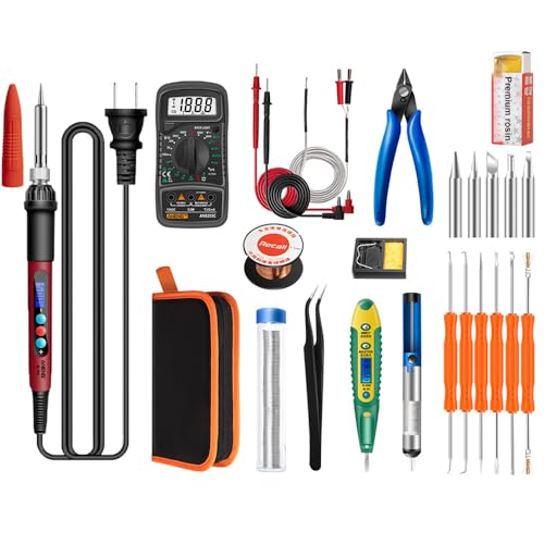 Lötkolben-Set, 60-W-Lötpistole, digital einstellbare LCD-Temperatur 180–500 °C, schnell aufheizendes Lötwerkzeug mit Keramik-Thermostat-Design für Elektro- und Heimwerkerschweißen