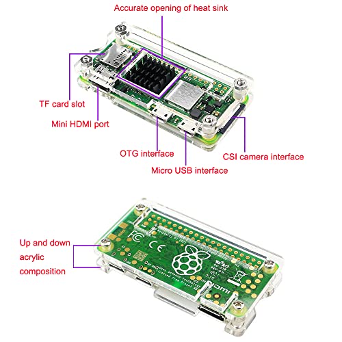 Treedix Caja de acrílico con cable de pin header de disipador de calor y adaptador HDMI compatible con Raspberry Pi Zero 2w