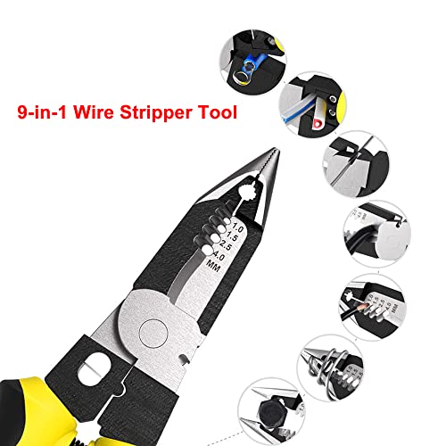 Treedix 7-in-1 Wire Stripper Tool,Multi-Function Hand Tool Wire Stripping Tool Cable Cutters, C-RV Needle Nose Pliers for Electric Cable Stripping Cutting and Crimping