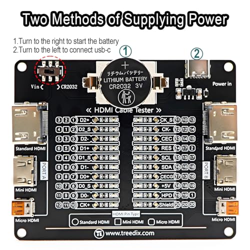 Kabeltesterplatine für HDMI-Kabeltester, Prüfer, 20 LED-Statusanzeige zum Prüfen auf Störungen, Kurzschlüsse, Unterbrechungen und Querverbindungen für Typ HDMI A, Typ HDMI C und Typ HDMI D