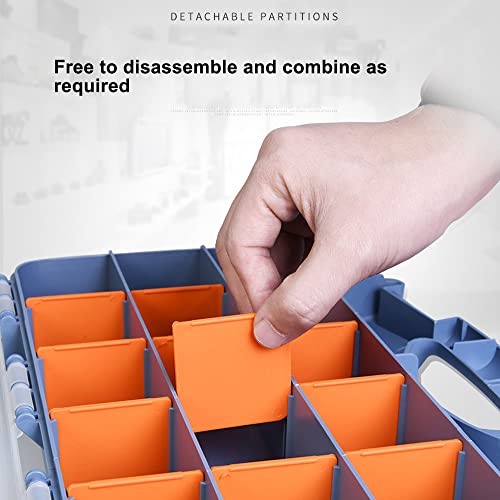 Treedix Double Sided Storage Organizer Carrying Case with 30 Compartments, Removable Plastic Partition, Hardware Box Storage, Excellent for Screws, Nuts, Small Parts，12.4 * 9.84 * 2.95in