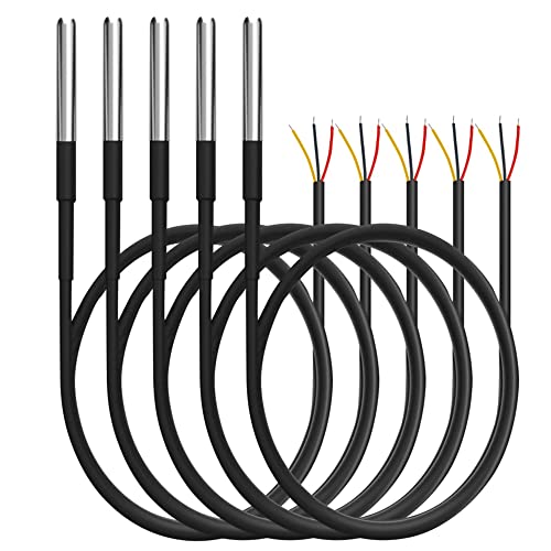 5 Stück 5 m DS18B20 Digitaler Thermistorsonde Temperatursensor Wasserdichter Temperaturfühler Edelstahl-Widerstands-Thermokabel -55 °C bis +125 °C Kompatibel mit Arduino und Raspberry Pi
