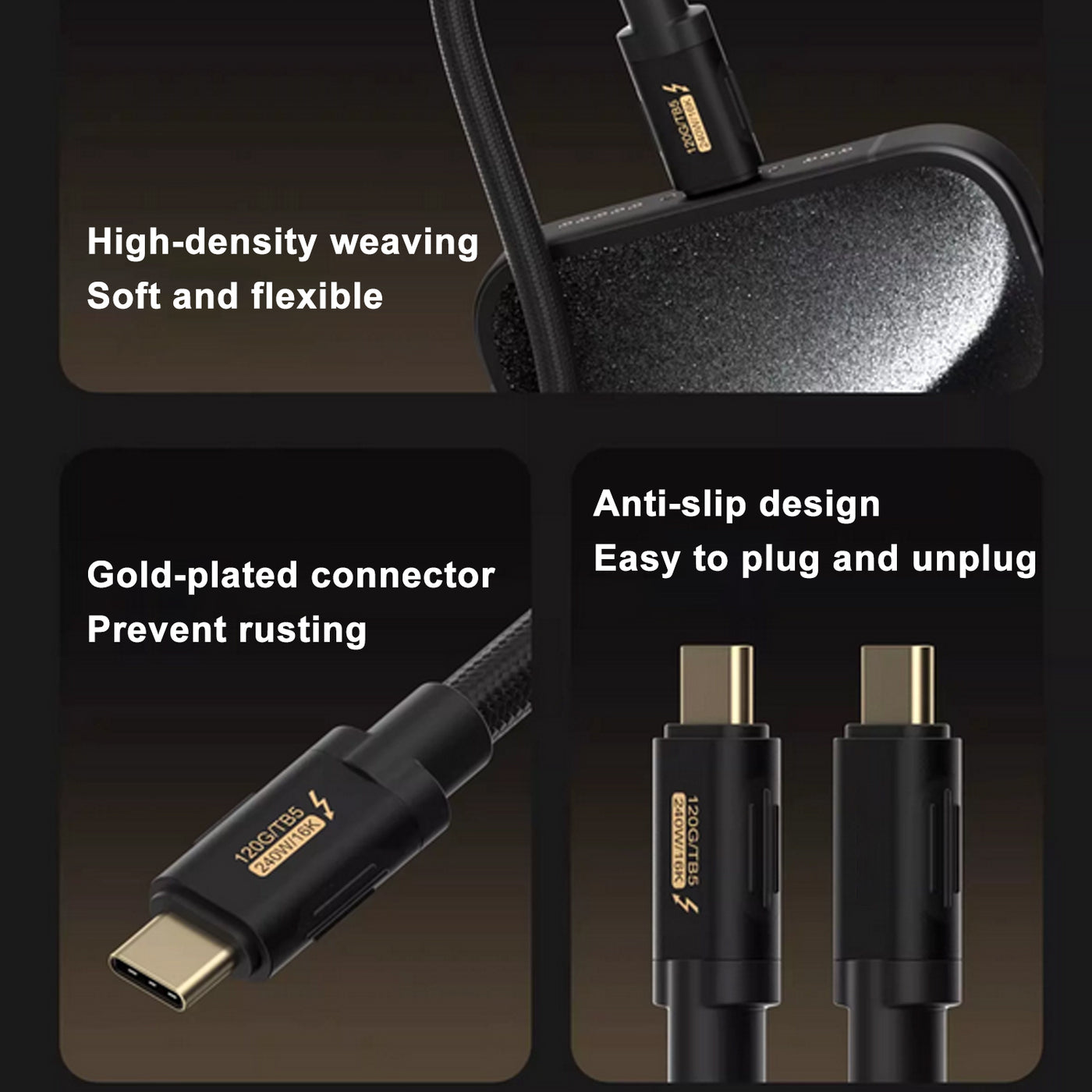 Thunderbolt 5 Kabel, 120 Gbit/s (Unidirektional 120 Gbit/s / Bidirektional 80 Gbit/s), 16K@60Hz, PD240W Schnellladung (48V/5A), Daisy Chain Multi-Display, Kompatibel mit Thunderbolt 4/3 & USB-C (1m)