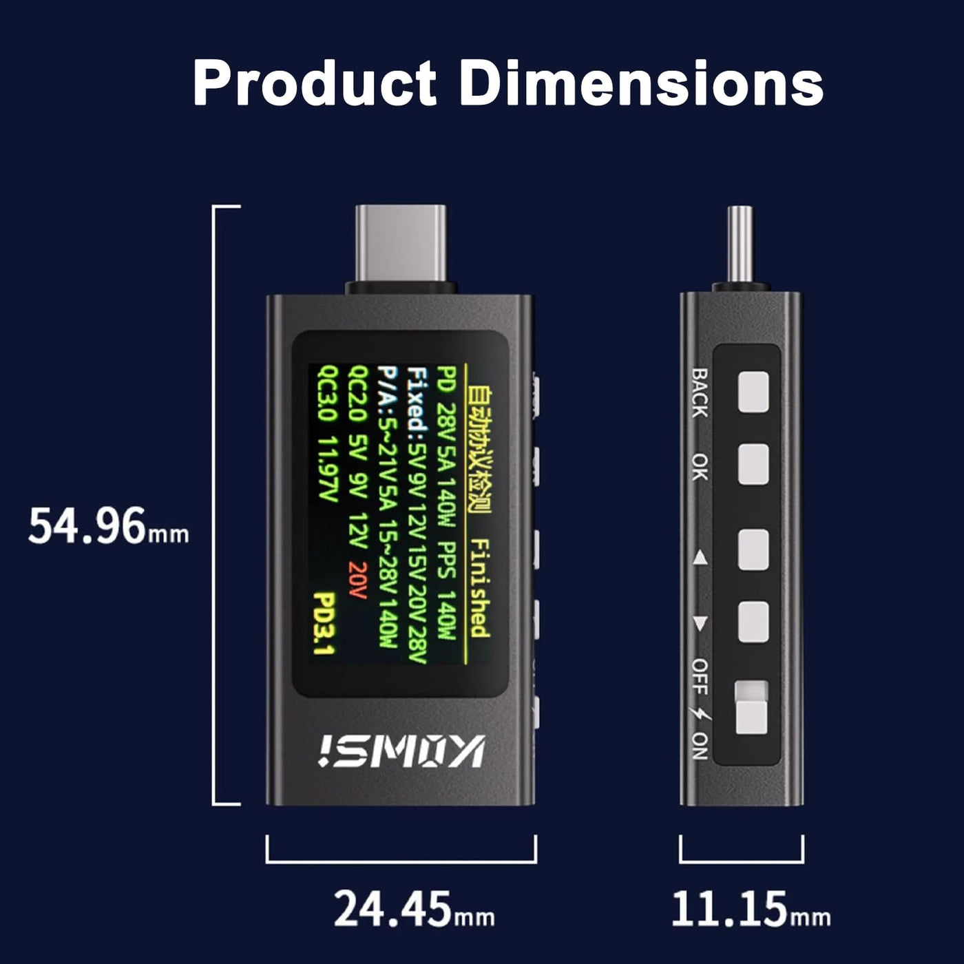 Treedix 4-30V Typ-C Leistungsmessgerät Tester, 12A/240W Digital-Multimeter zur Anzeige von Spannung, Strom, Leistung, USB-Tester Unterstützung PD2.0, PD3.0, PPS, QC2.0, QC3.0, FCP, SCP, AFC, PE, Dash, VOOC, SuperVOOC