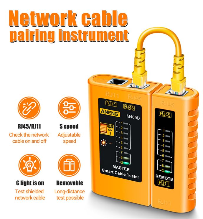 Treedix RJ45 RJ11 Netzwerkkabeltester Ethernet-Kabeltester Werkzeug Telefonleitungstest Durchgangsprüfer für Cat5/Cat5e/Cat6/Cat6a/Cat7/UTP Ethernet-Kabel