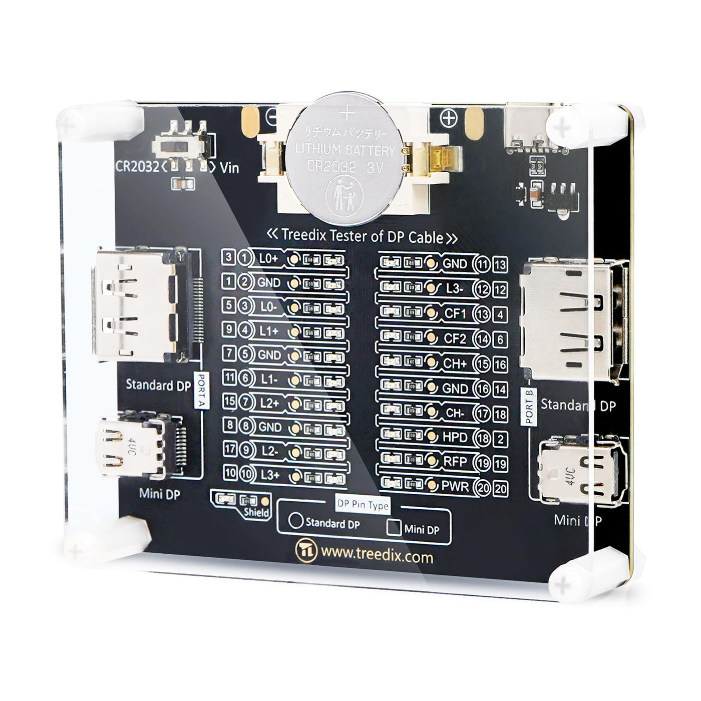 Treedix DisplayPort-Kabeltester für Standard-DisplayPort-Kabel und Mini-DisplayPort-Kabel, 20 LED-Anzeigen zur Überprüfung von Störungen, Kurzschlüssen und offenen Leitungen für DP1.0, 1.1, 1.2,1.2a, 1.3, 1.4, 2.0, 2.1