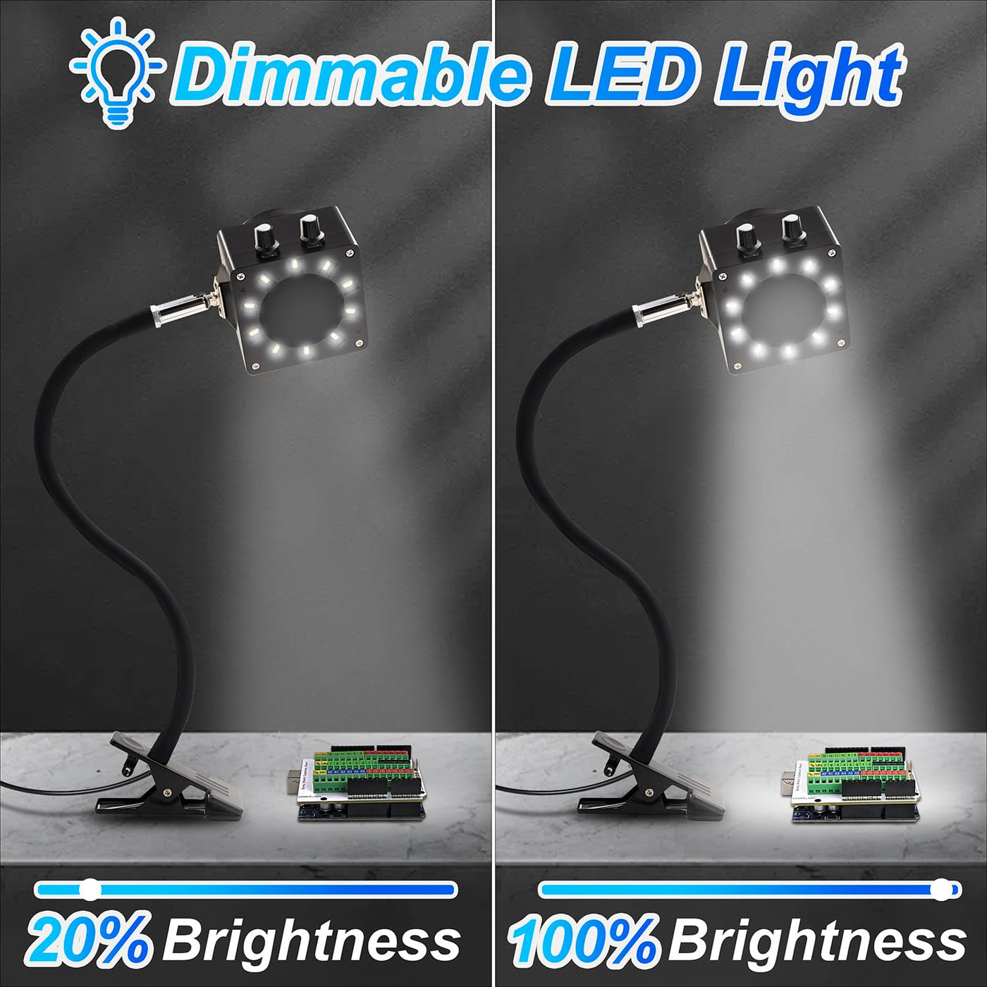 Treedix Extractores de Humo y Vapores de Soldadura, Ventilador de Velocidad Ajustable, Luz LED Regulable, Cuello de Cisne de Silicona con Filtros de Carbón y Manguera de Escape para Estación de Soldadura (Negro)