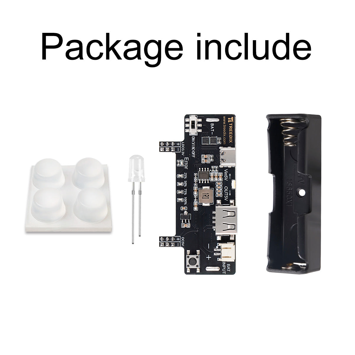 Treedix Módulo de Alimentación para Protoboard de Prototipado 3.3V 200mA 5V 2A, equipado con puerto de carga USB Tipo-C, puerto de salida Tipo-A y soporte para batería recargable, módulo de carga para Arduino