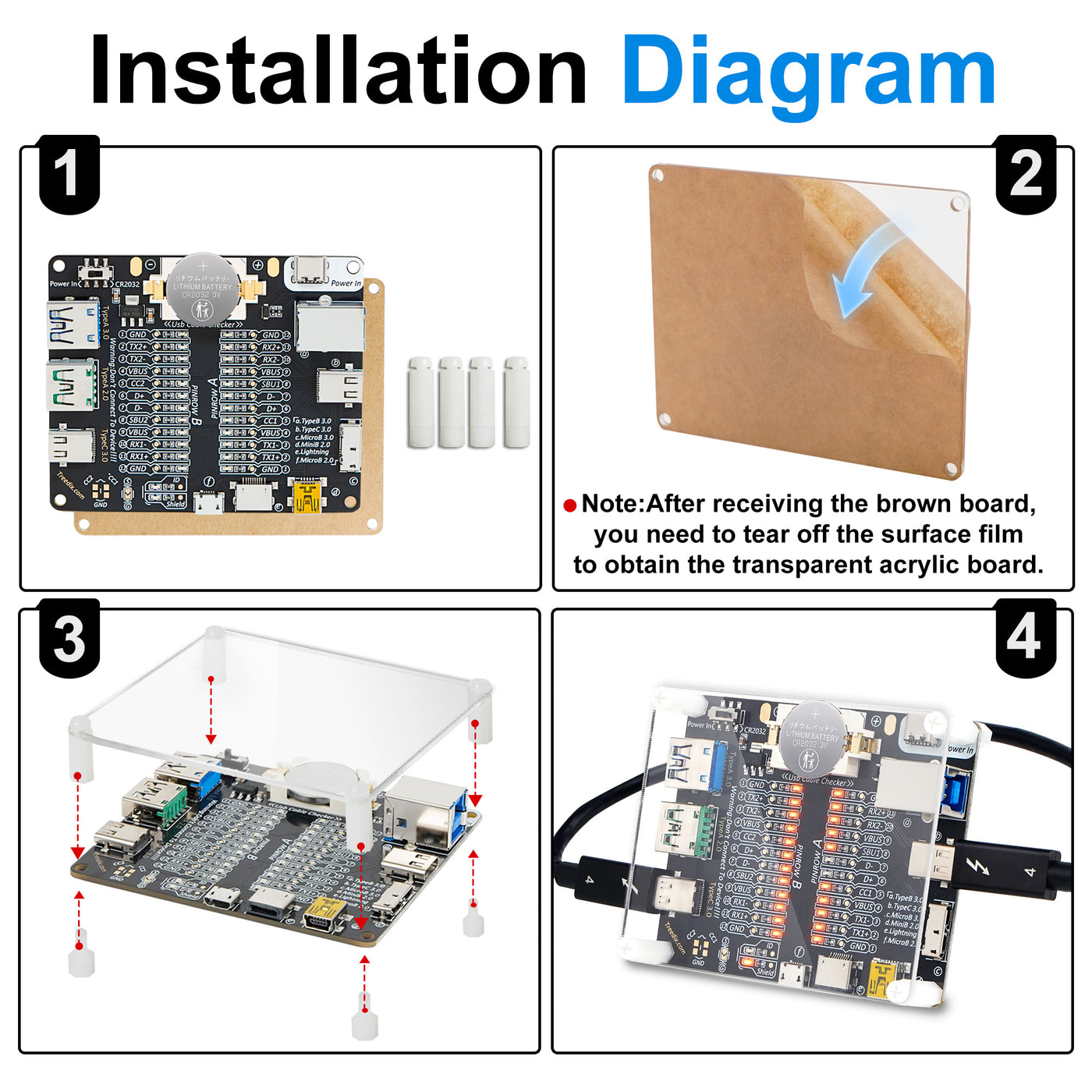 Treedix USB Cable Tester Board USB Cable Checker Data Wire Charging Test Data Line Type-C Micro Type A Type B