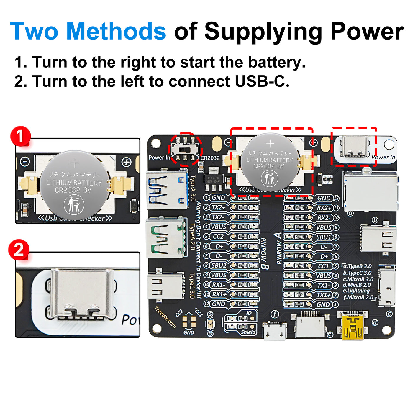 Treedix USB Cable Tester Board USB Cable Checker Data Wire Charging Test Data Line Type-C Micro Type A Type B