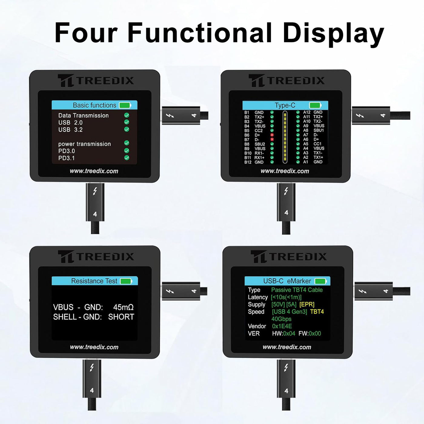 Treedix 40 Gbit/s USB-C-Kabel für Thunderbolt-4-Kabel, 100 W PD Schnellladekabel, 8K 60Hz Display, 30 cm E-Marker-Kabel für Apple iPhone 16/15, iPad, Samsung Galaxy, Tablets, Laptops
