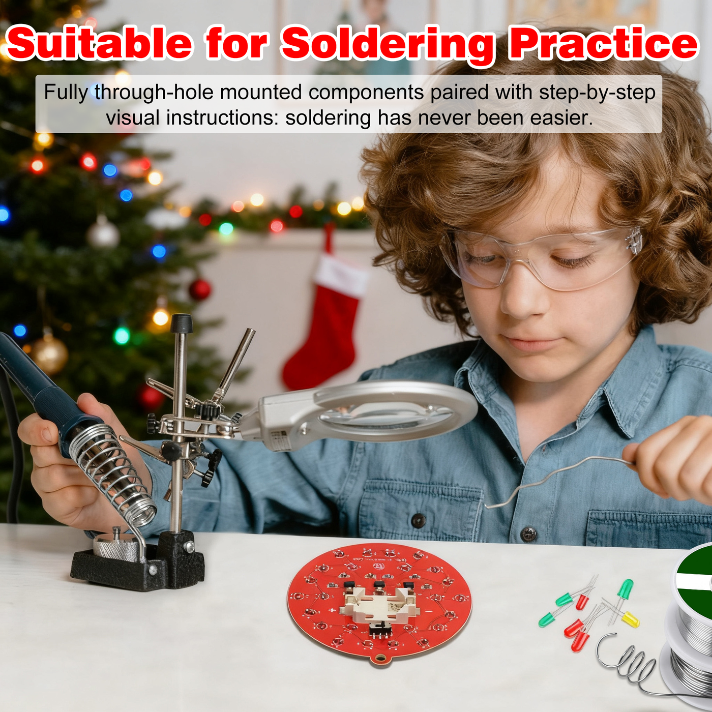 Treedix Weihnachts-Lötbausatz für Anfänger: DIY Blinkende LED-Baum- & Schneeflocken-Dekoration Lötbausatz, Lustiges Elektronikprojekt-Kit für Schul- und Heimunterricht