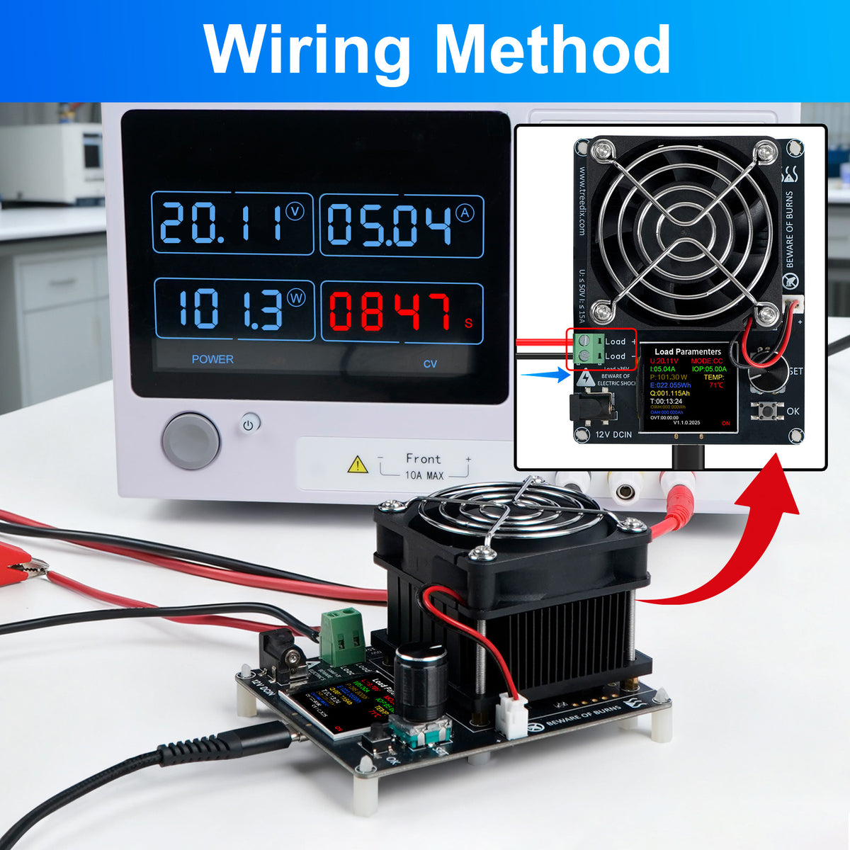 Treedix 120W Mini Electronic Load Tester Constant Current Discharge Module Battery Load Tester with Color Screen for Li-ion Capacity Data Monitoring