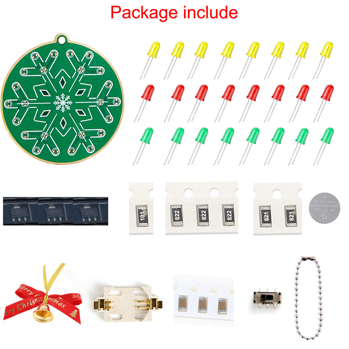 Kit di saldatura Treedix per decorazione natalizia fai-da-te, kit a forma di fiocco di neve con luci LED lampeggianti rosse, verdi e gialle, divertente progetto elettronico per la scuola e l'apprendimento domestico