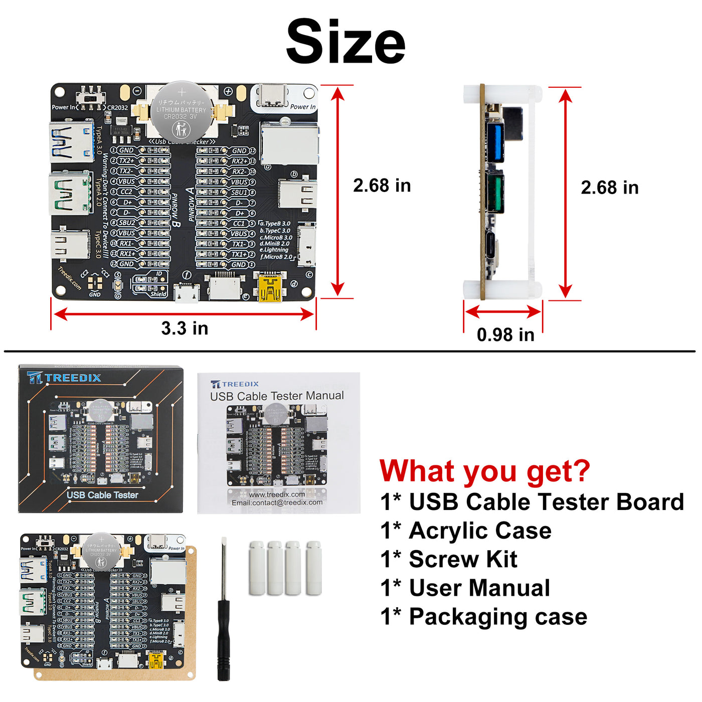 Treedix USB Cable Tester Board USB Cable Checker Data Wire Charging Test Data Line Type-C Micro Type A Type B