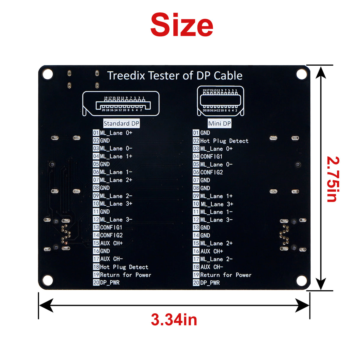 Treedix Tester per cavi DisplayPort per cavi DisplayPort standard e Mini DisplayPort, indicatore di stato a 20 LED per verificare cortocircuiti, circuiti aperti o disordini per DP1.0, 1.1, 1.2, 1.2a, 1.3, 1.4, 2.0, 2.1