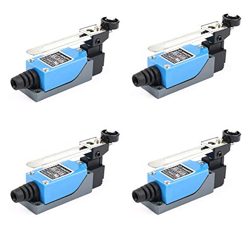 Treedix 4 stuks Grensschakelaar ME-8108 AC 250V met instelbare rollerhendel en rotschakelarm, zelfherstellend, 1 NC 1NO