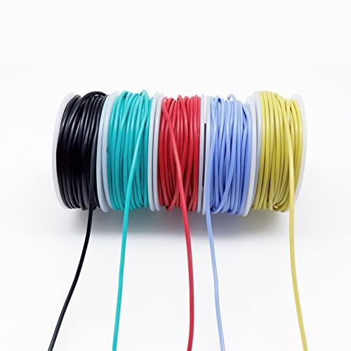 Treedix 5pcs Silicone Electrical Wire Cable Hookup Wires Kit Stranded Tinned Copper Wire Flexible and Soft 5 Colors for DIY