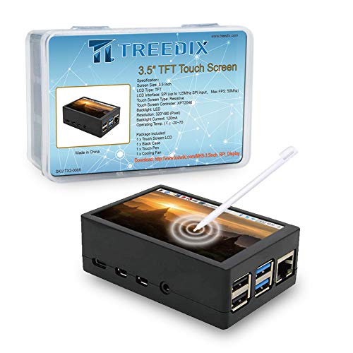Treedix 3.5 inch TFT Touch Screen Module 320x480 Resolution LCD Display Compatible with Raspberry Pi 4B/3B/3B+ with Touch Pen ABS Case and Cooling Fan Compatible with Raspberry Pi 4B