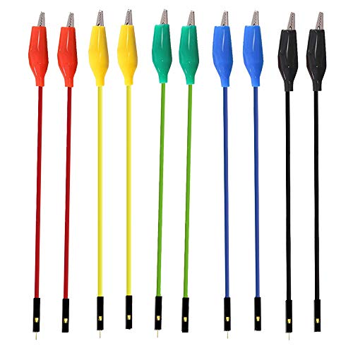 Treedix 10pcs 12inch Alligator Clip to Breadboard Jumper Wires Test Lead, Alligator to Male and Female Jumpers for Arduino,Breadboard,Raspberry Pi（5 Male＋5 Female）