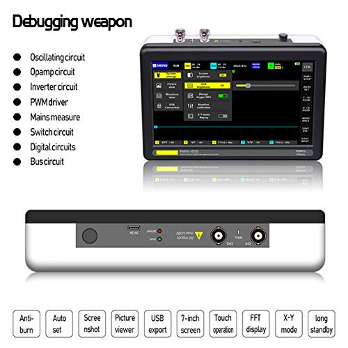 Treedix Rechargeable Handheld 7" Touch Screen DSO Digital Tablet Oscilloscope with 2 Channel 100Mhz Bandwidth and 1GSa/s Sampling Rate