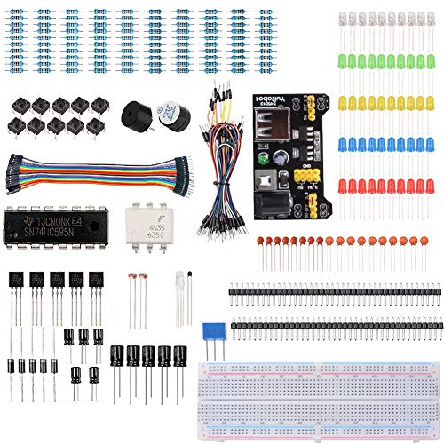 Kit de Inicio Tredix que Incluye módulo de fuente de alimentación de 3.3/5V, cables puente, protoboard MB-102, potenciómetro de precisión y resistencia compatible con Arduino y Raspberry Pi