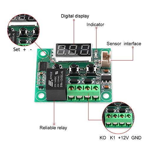 Treedix 2pcs XH-W1209 Digital Display Thermostat High Precision Temperature Controller Temperature Control Switch Miniature Temperature Control Board with Waterproof Probe