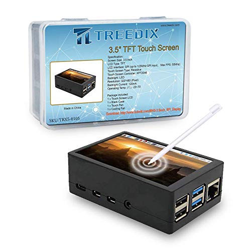 Treedix Módulo de Pantalla Táctil TFT de 3,5 pulgadas, Pantalla LCD de Resolución 320x480 a 50 Hz, con Lápiz Táctil, Carcasa de ABS y Ventilador de Refrigeración Compatible con Raspberry Pi 4B