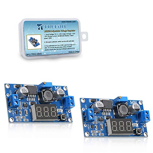 Treedix 2 stuks LM2596 instelbare spanningsregelaar DC-DC met voltmeterdisplay, 12V naar 3.3V, 12V naar 5V, 24V naar 5V, 24V naar 12V, 36V naar 24V