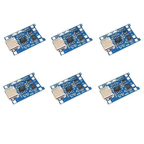 Treedix 6 stuks TP4056 Type-C USB 5V 1A Oplaadmodule voor lithiumbatterijen met dubbele beveiligingsfuncties