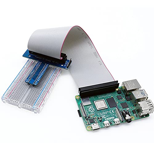Treedix Pi GPIO Breakout Expansion Kit for Raspberry Pi 4B 3B+ 3B 2B B+, T-Type GPIO Expansion Adapter Board + 400 Tie Points Solderless Breadboard + 20cm 40pin GPIO Flat Ribbon Cable + Pin Header